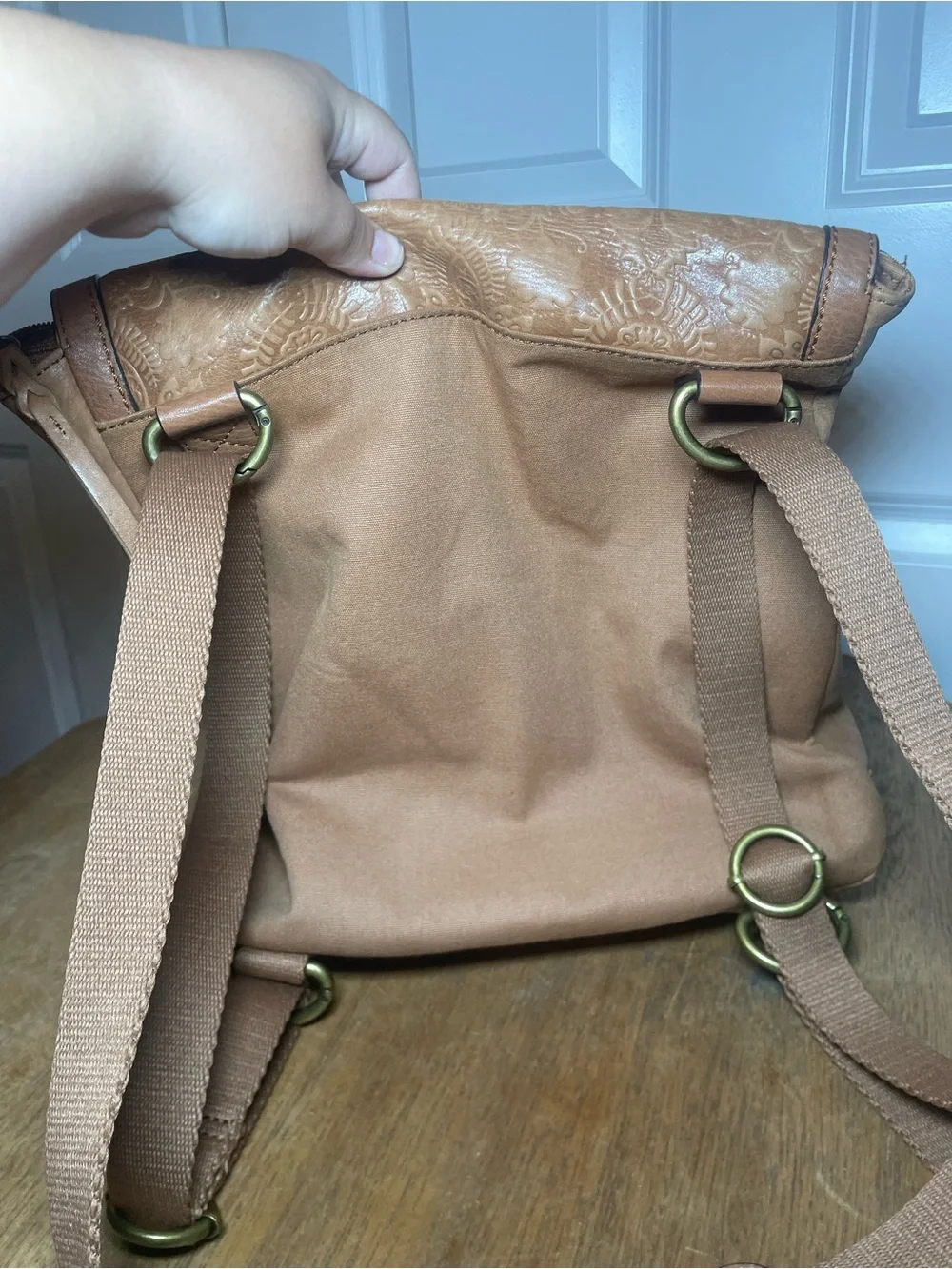 The Sak Leather Backpack Purse Brown Embossed Convertible Crossbody Boho